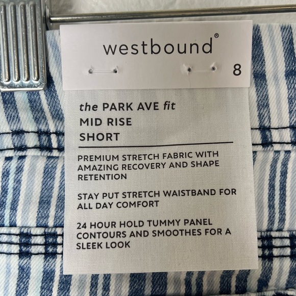 Westbound Park Avenue Fit Blue & White Striped Mid Rise Short - Picture 6 of 9